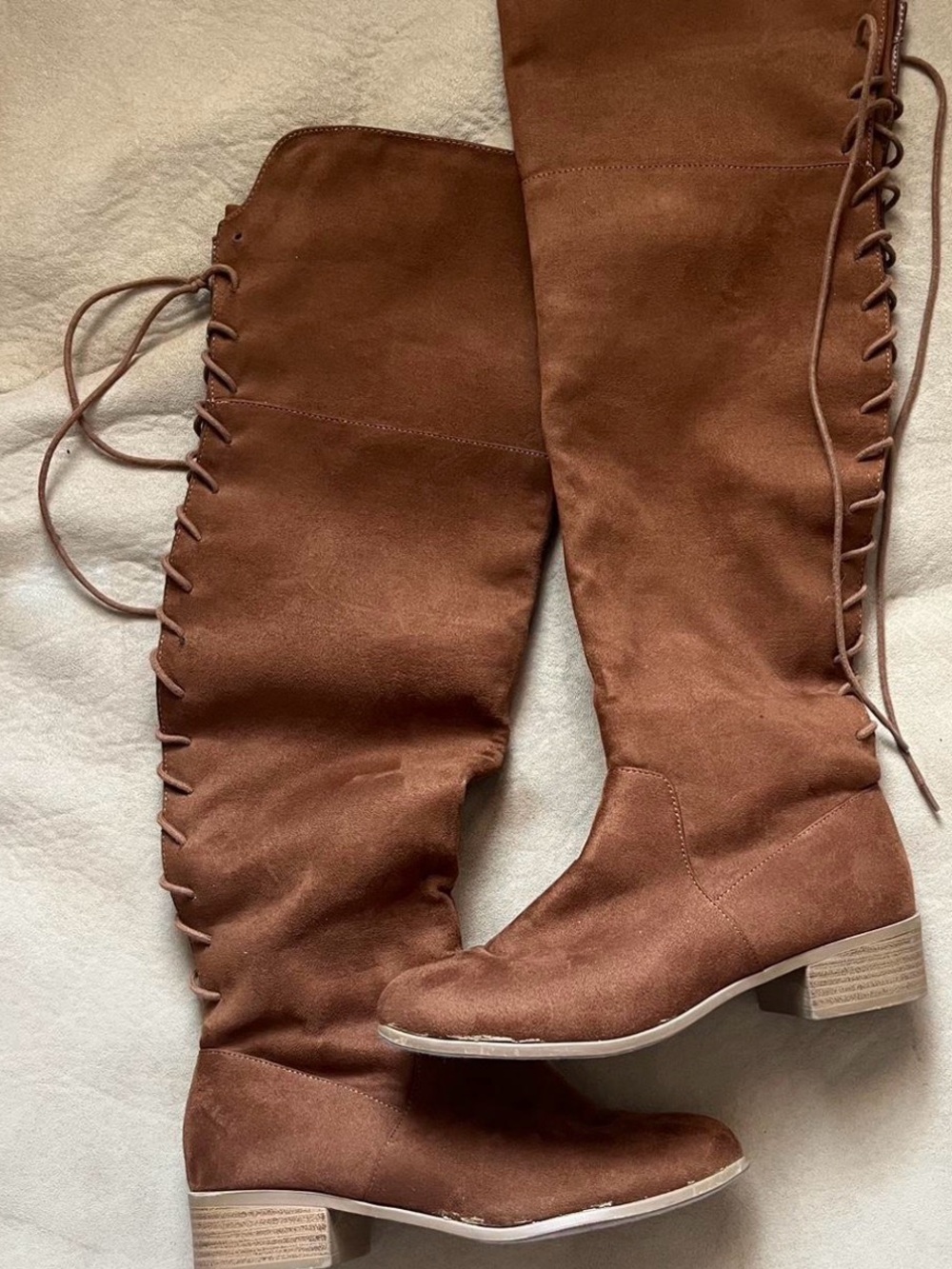 Women's Over-the-Knee Lace-Up Suede Boots - Brown